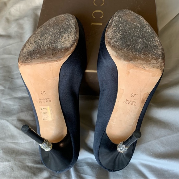 Gucci Shoes 39 Heels Peeptoe Raso Seta Nero 600 - Picture 7 of 13